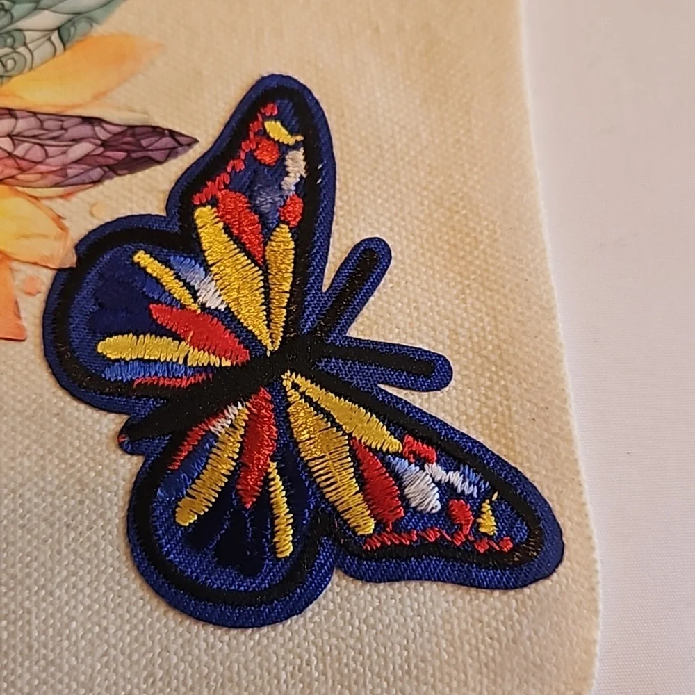 Hand Crafted canvas makeup bag pencil case iron transfer embroidery butterfly